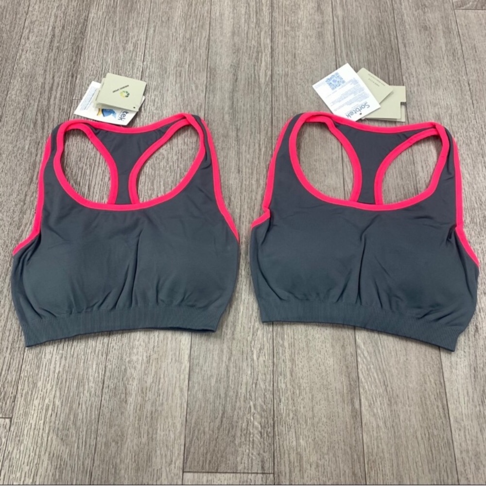 NWT Nikibiki Racerback Sports bra - gray and Neon pink